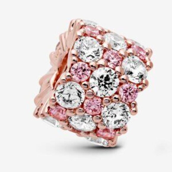 14k Rose gold-plated charm with clear and fancy fairy tale pink cubic zirconia - Picture 6 of 7